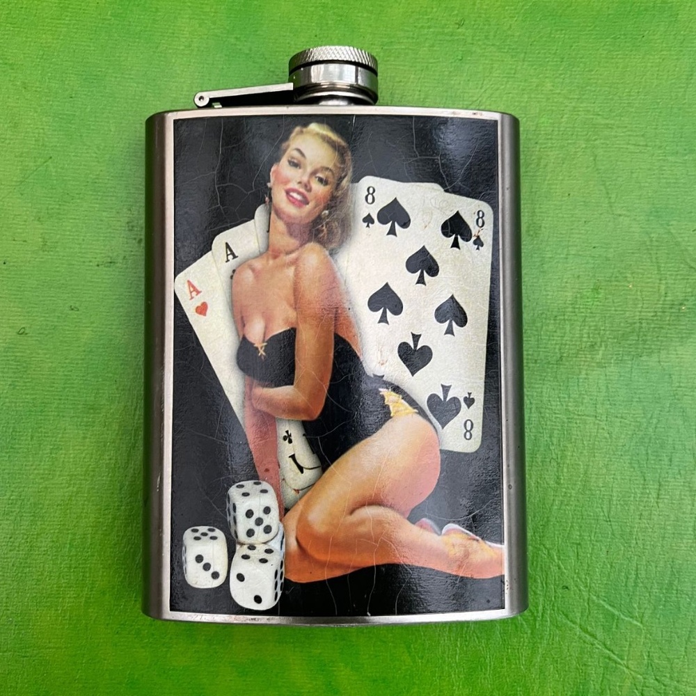 Pin Up Girl 8oz Stainless Steel Flask - Vintage - from Australia - hard to find